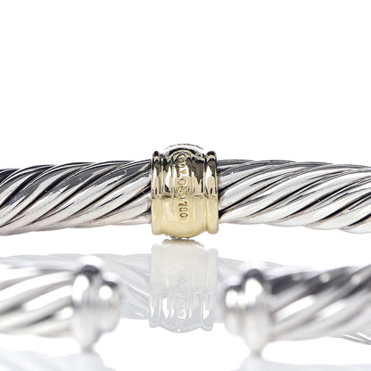 David Yurman Sterling Silver 18K Yellow Gold Diamond 7mm Cable Classics Station Bracelet 4 of 4
