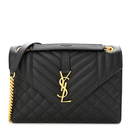 Saint Laurent Grain De Poudre Textured Mixed Matelasse Triquilt Medium Monogram Satchel Black 1 of 10
