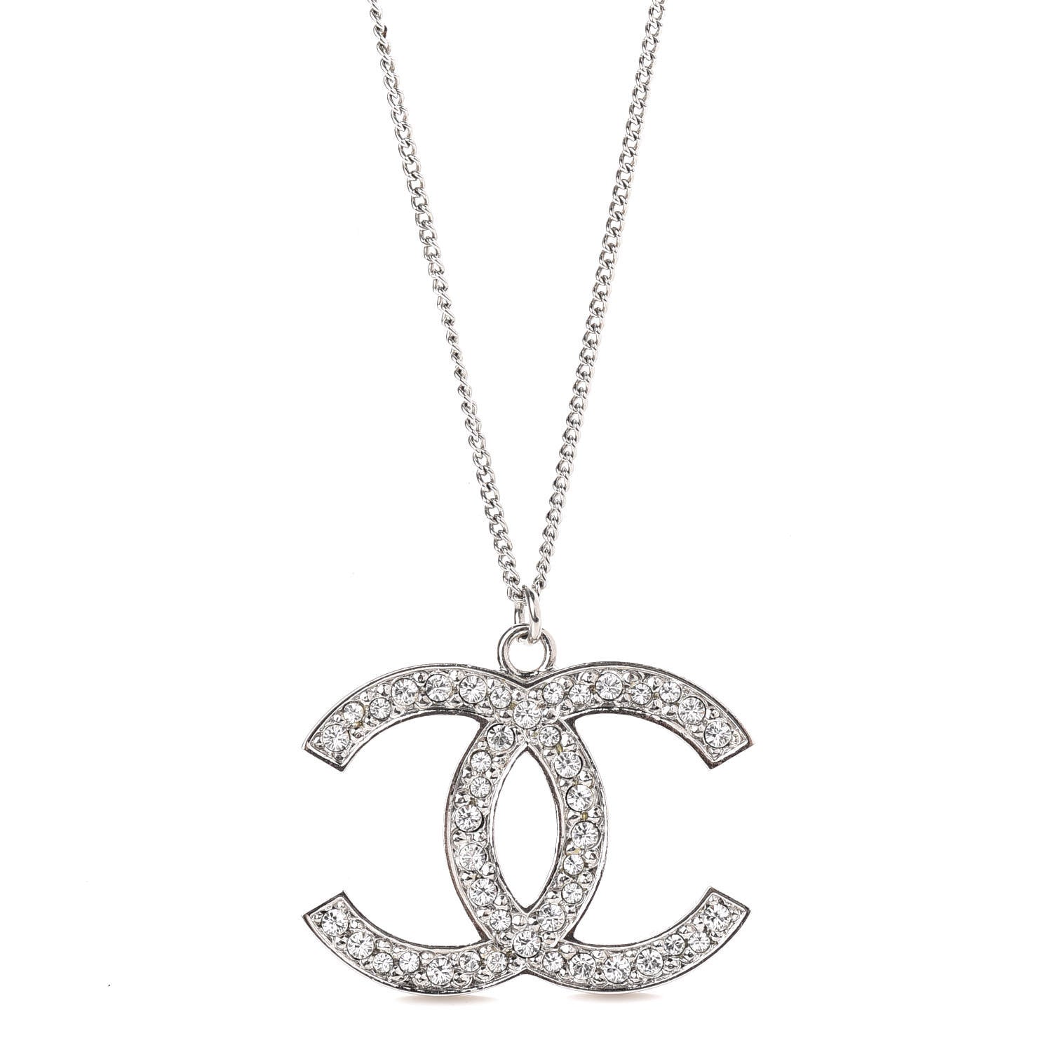 Chanel Crystal Timeless CC Necklace Silver 4 of 5