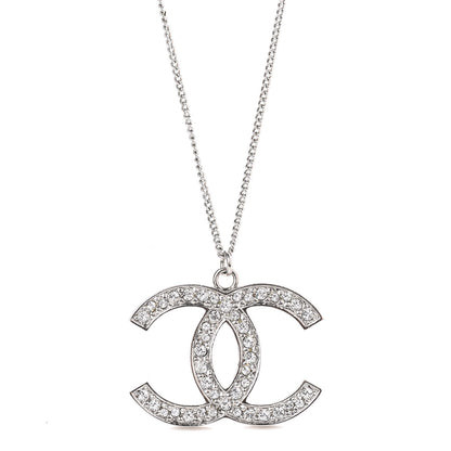 Chanel Crystal Timeless CC Necklace Silver 4 of 5