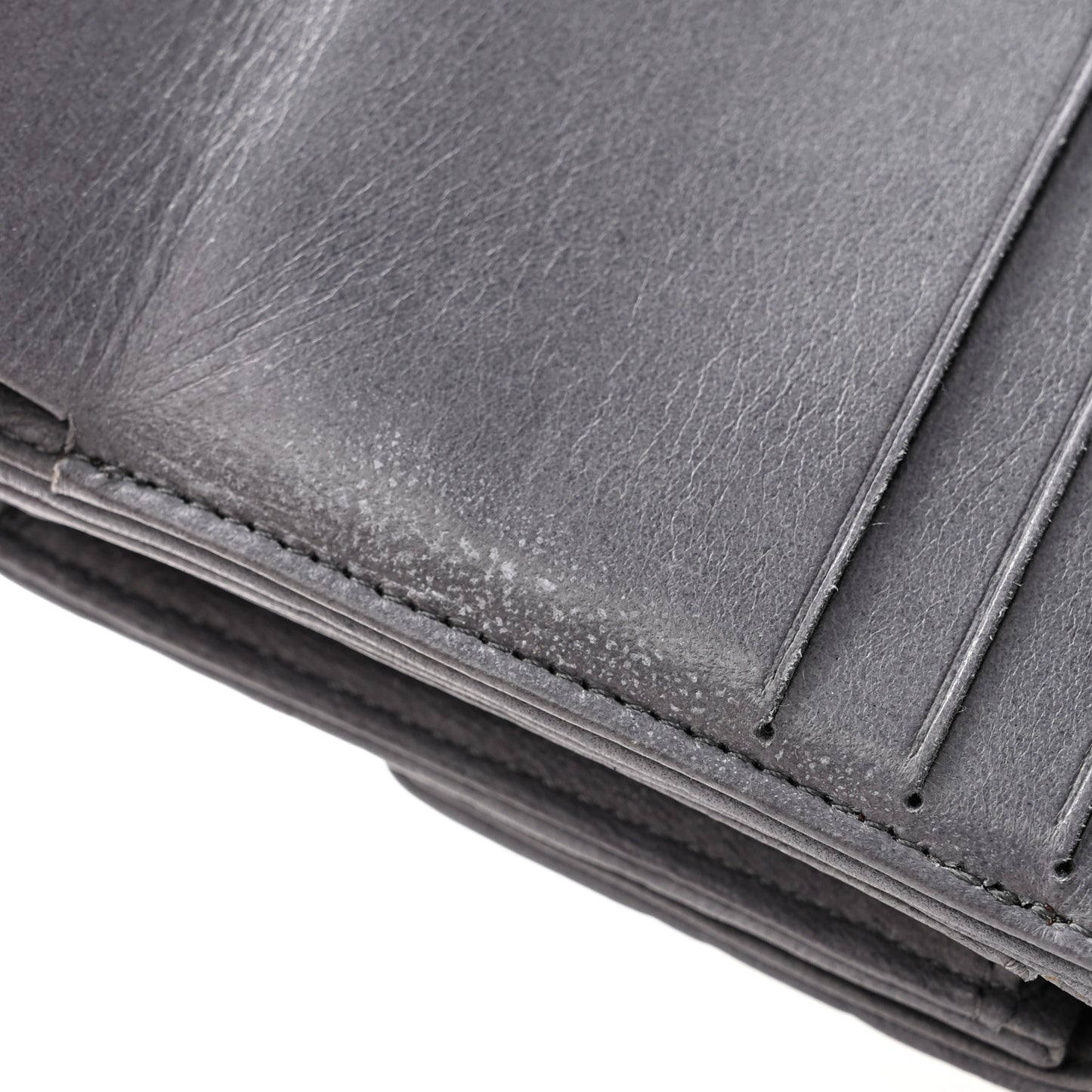 Lambskin Camellia Embossed Small Double Wallet Grey