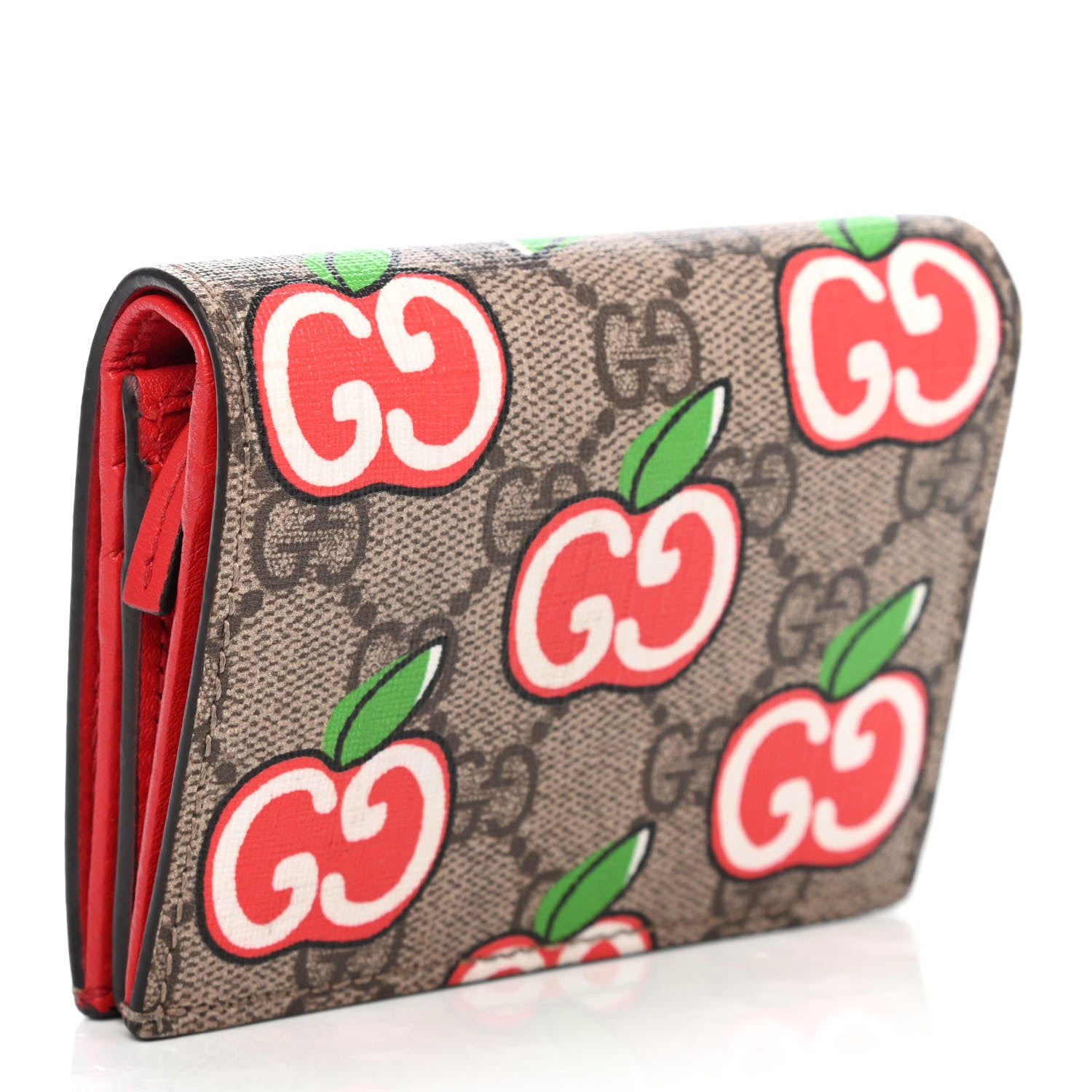 Gucci GG Supreme Monogram Apple Card Case Wallet Beige Multicolor Lobster Red 2 of 4
