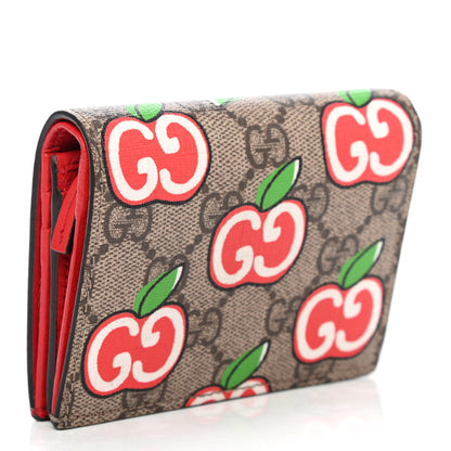 Gucci GG Supreme Monogram Apple Card Case Wallet Beige Multicolor Lobster Red 2 of 4