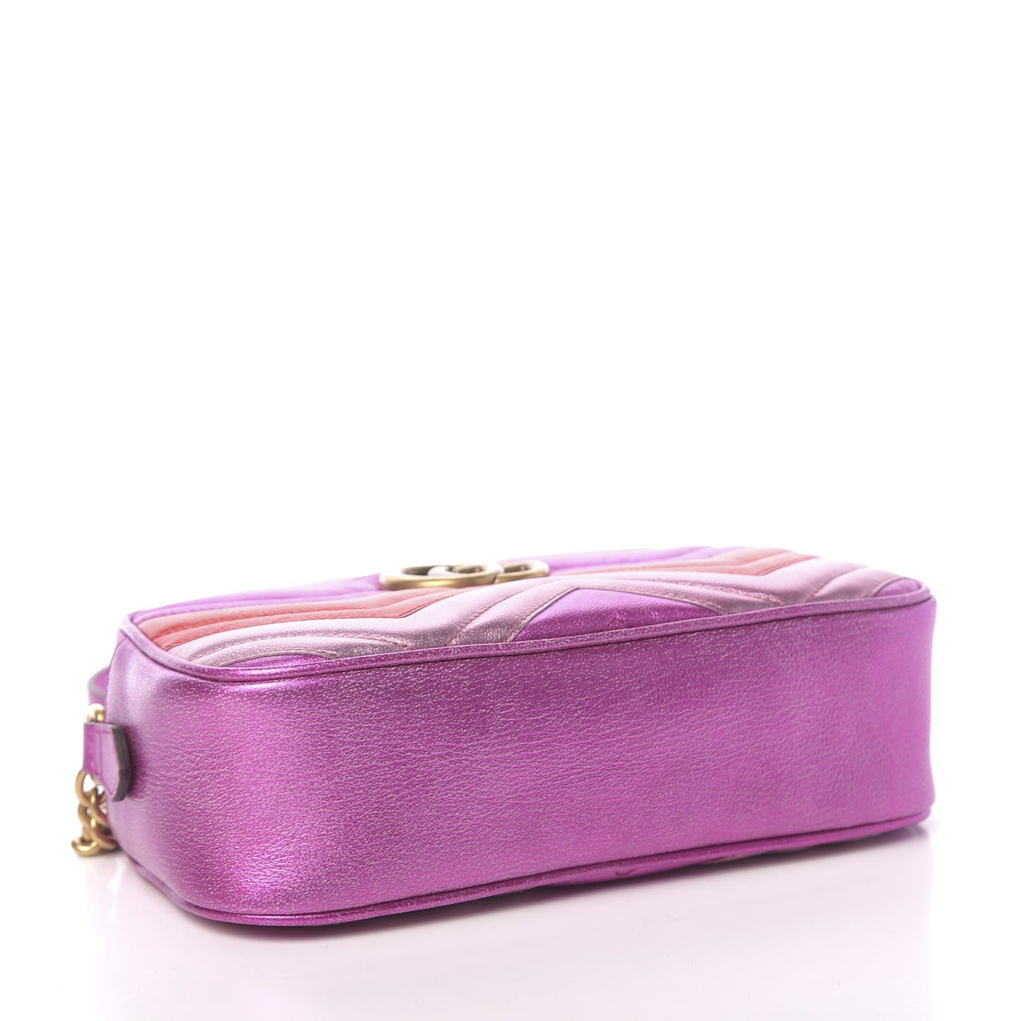 Laminated Nappa Matelasse Small GG Marmont Chain Shoulder Bag Fuxia Rosso Rosa