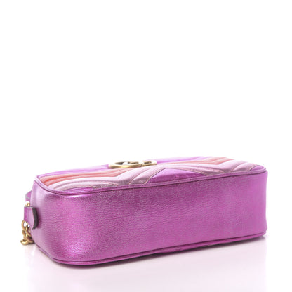 Gucci Laminated Nappa Matelasse Small GG Marmont Chain Shoulder Bag Fuxia Rosso Rosa 4 of 10