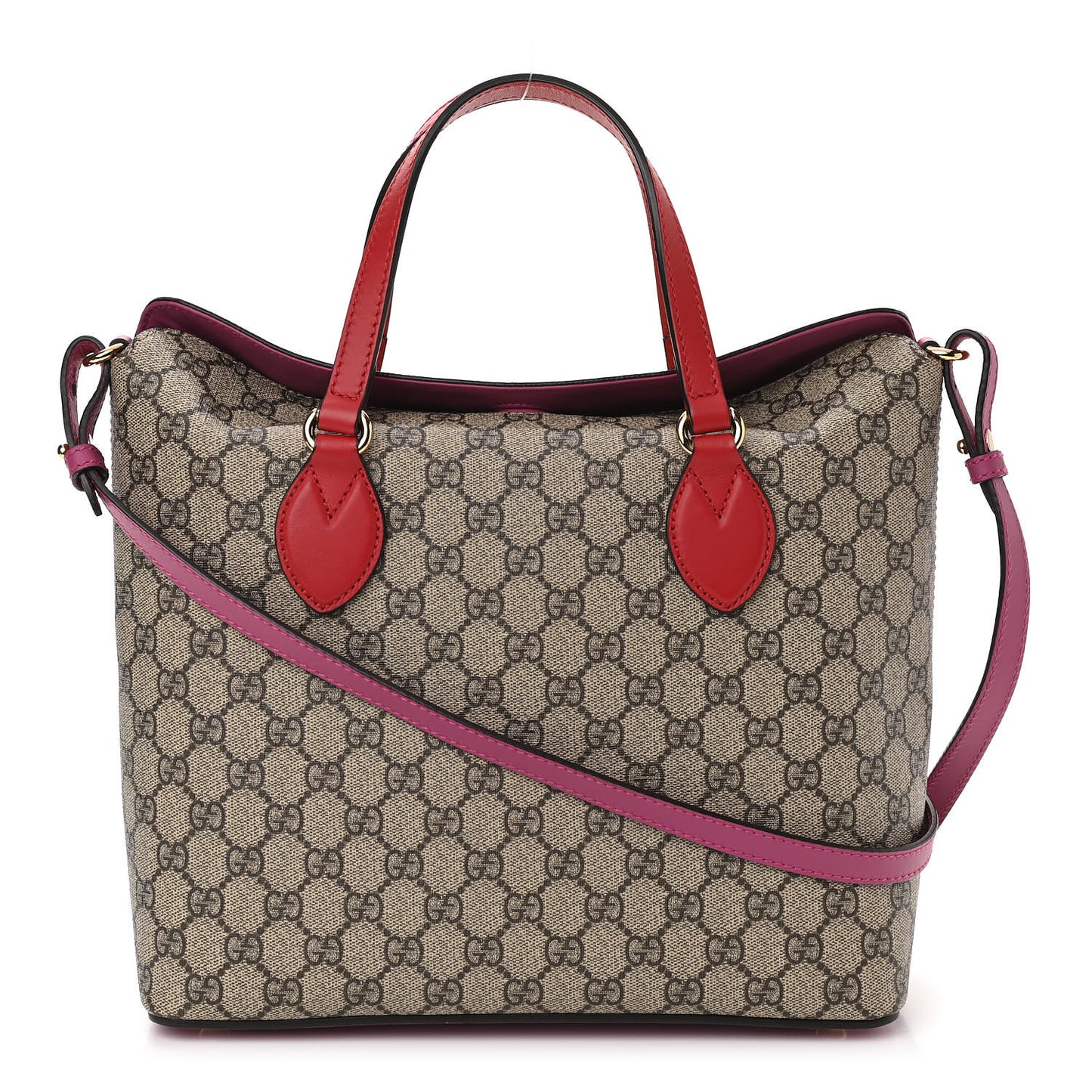 GG Supreme Monogram Linea A Foldover Tote Beige Hibiscus Red New Rosette