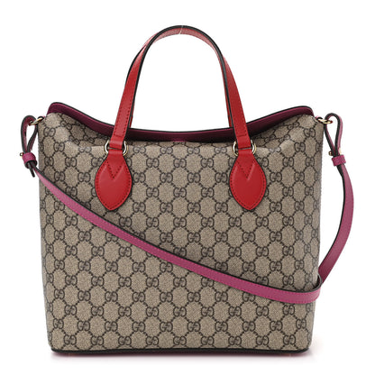 Gucci GG Supreme Monogram Linea A Foldover Tote Beige Hibiscus Red New Rosette 1 of 11