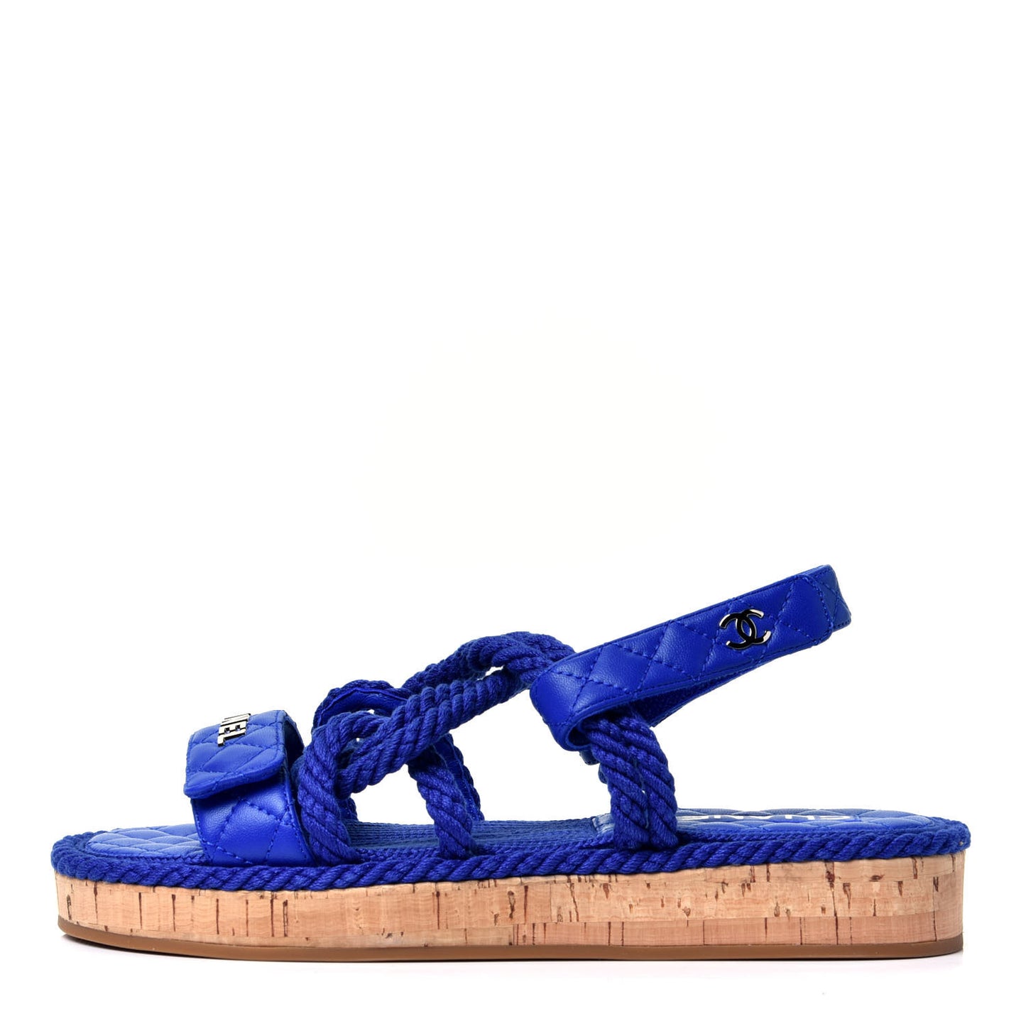 Cord Lambskin Quilted Logo Sandals 39 Blue