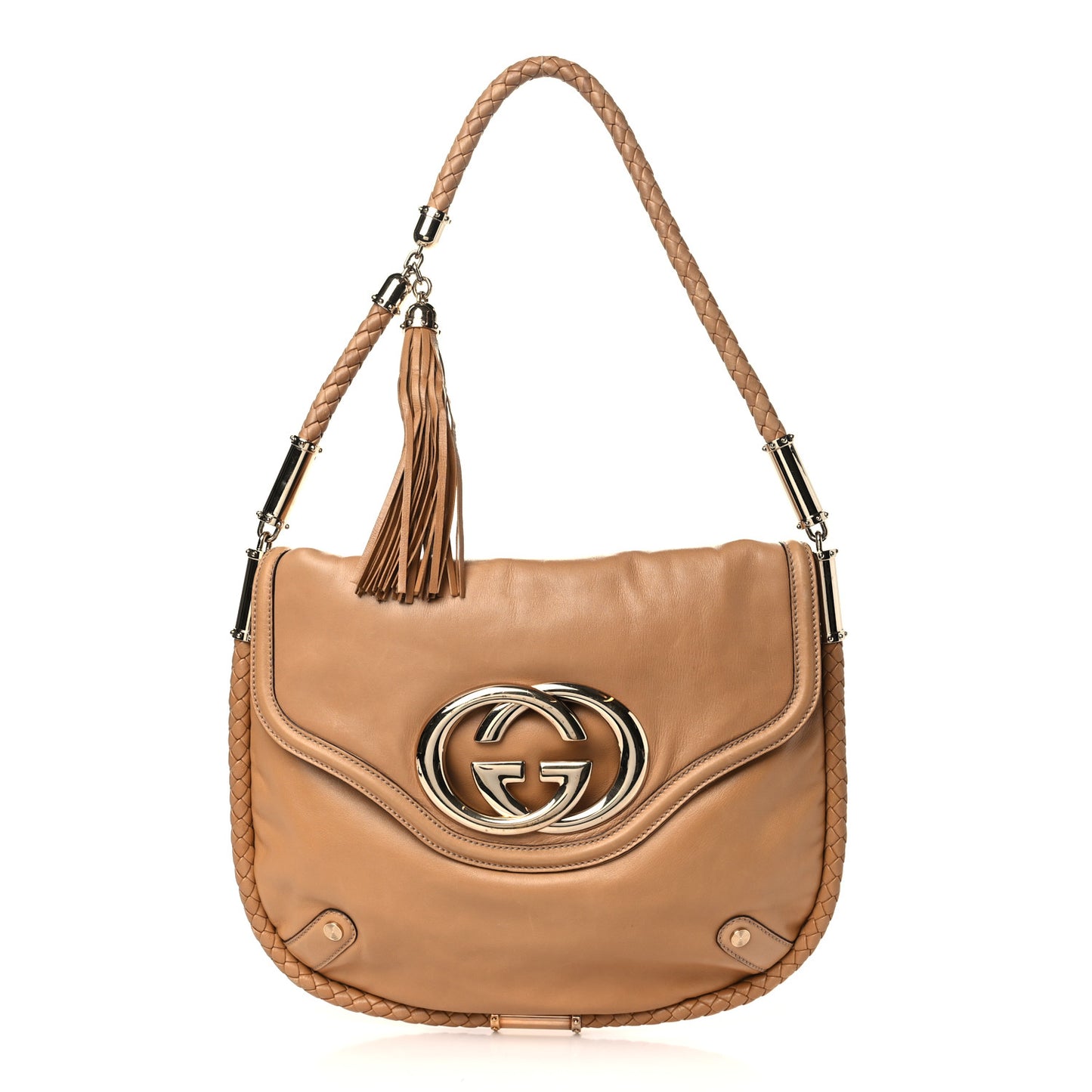Calfskin Medium Britt Tassel Shoulder Bag Beige