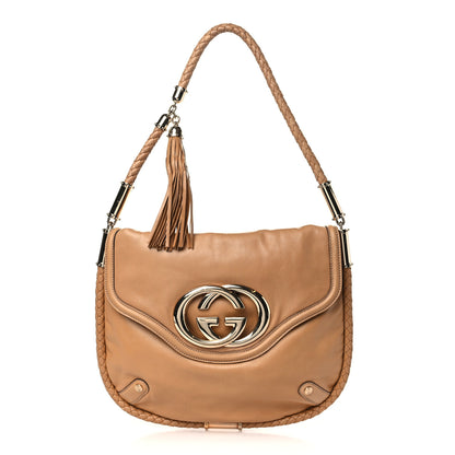 Gucci Calfskin Medium Britt Tassel Shoulder Bag Beige 1 of 9