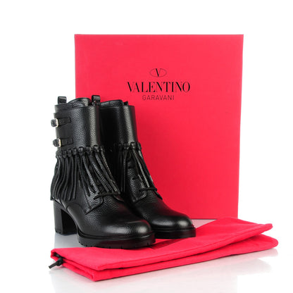 Valentino Garavani Calfskin Fringe Combat Boots 38.5 Black 9 of 9