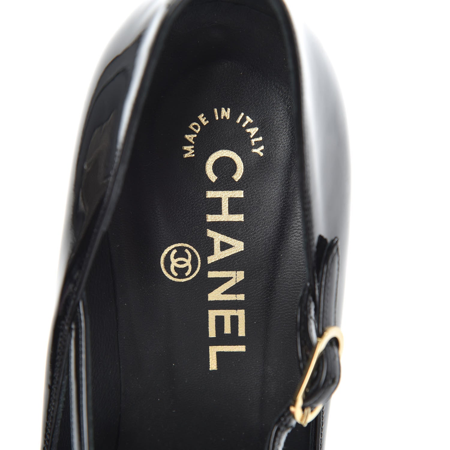 Chanel Lambskin Patent Cap Toe T Strap Pumps 37.5 Black 5 of 7