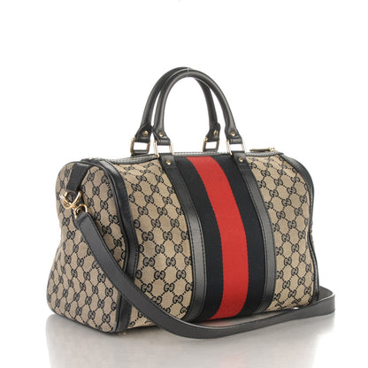 Gucci Monogram Selleria Calfskin Vintage Web Medium Boston Beige Blue 3 of 10