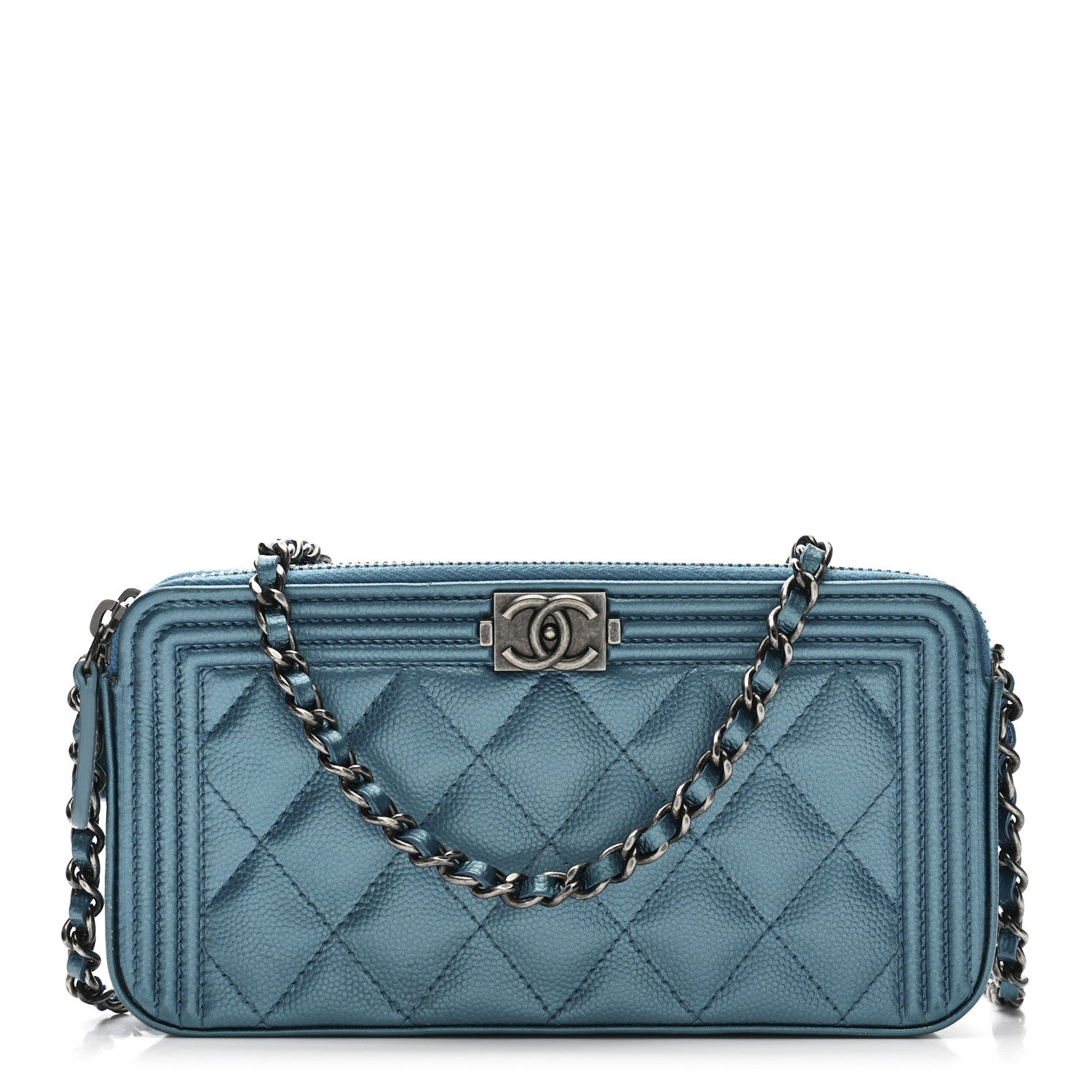 Chanel Metallic Caviar Quilted Small Boy Clutch With Chain Turquoise 1 of 16