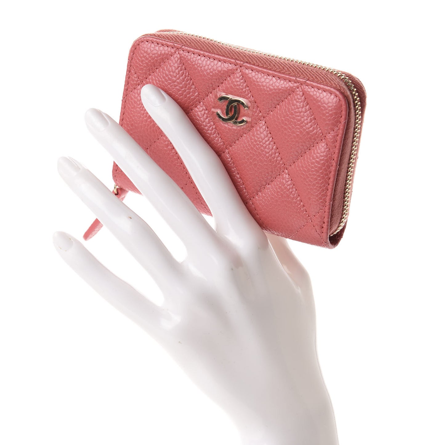 Caviar Quilted Zip Coin Purse Pink