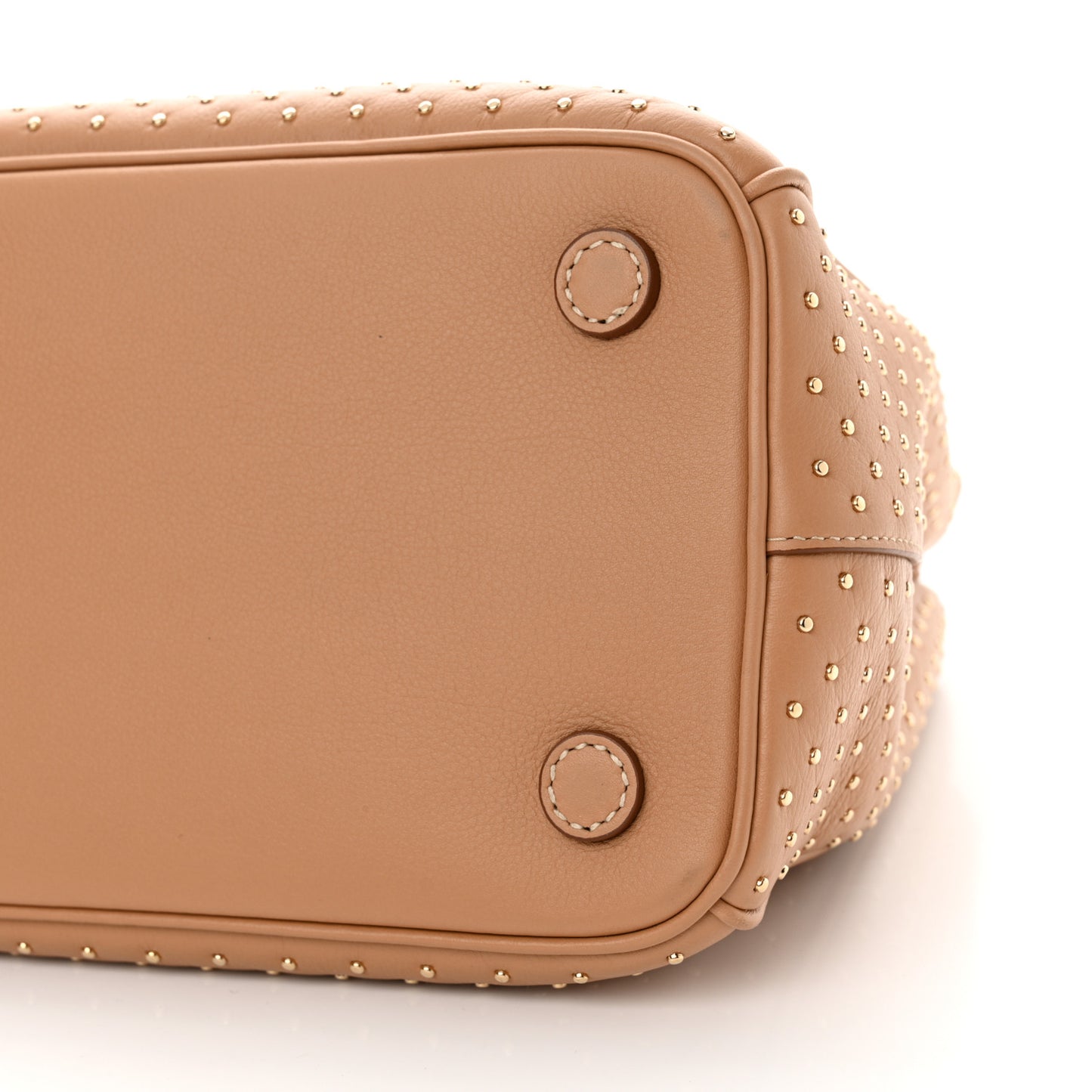 Calfskin Studded Large Galleria Double Zip Tote Natural