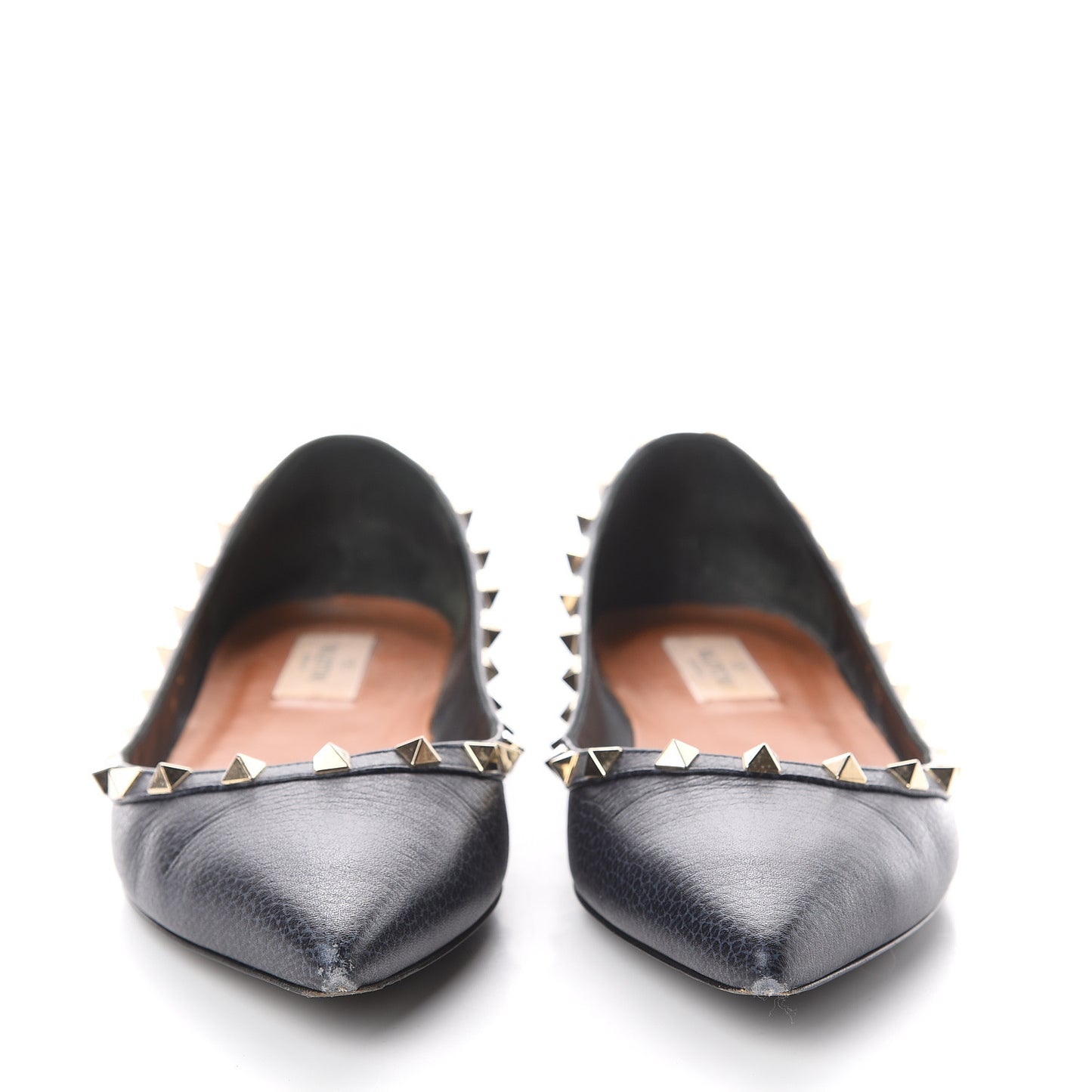 Pebbled Calfskin Rockstud Ballerina Flats 40 Deep Denim