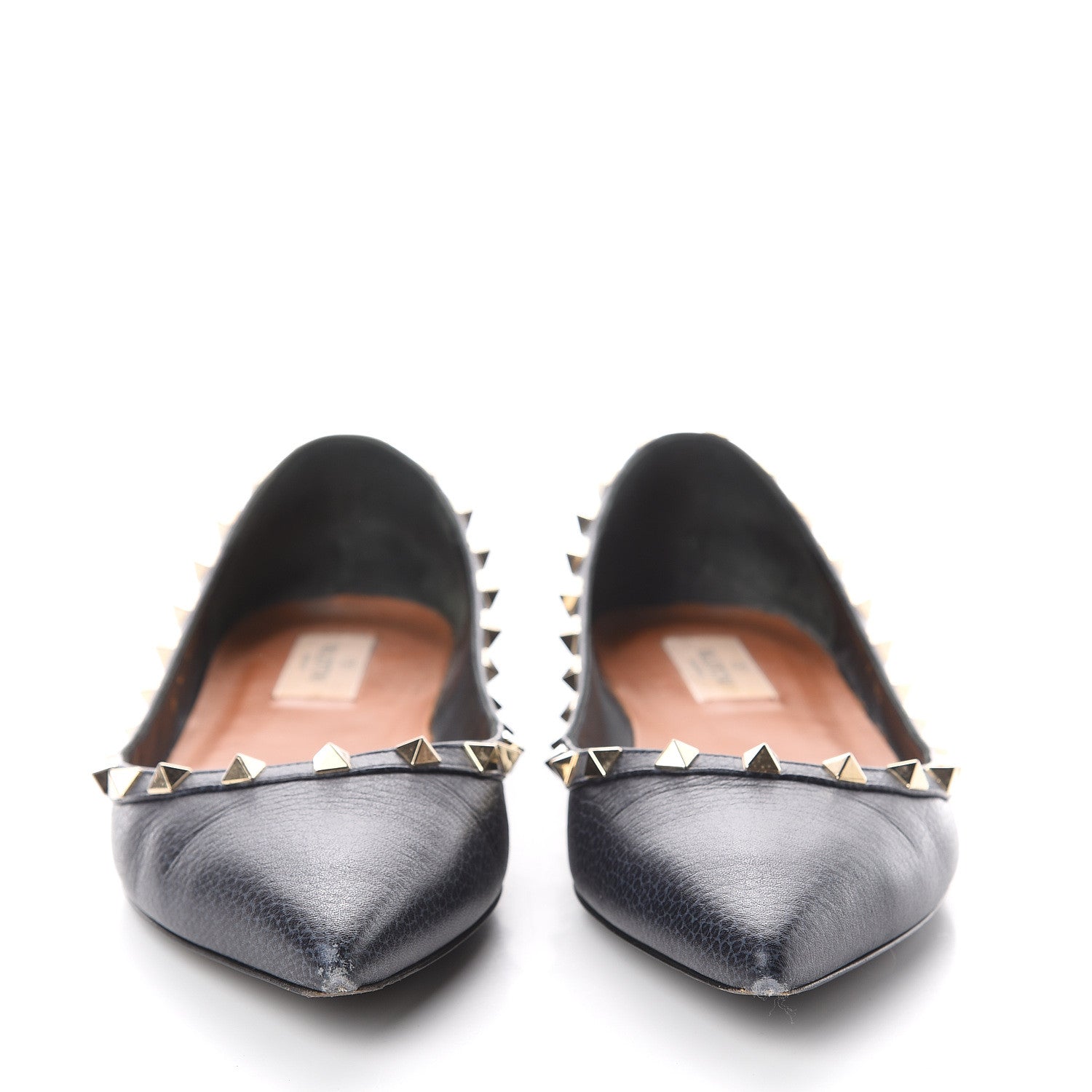 Valentino Garavani Pebbled Calfskin Rockstud Ballerina Flats 40 Deep Denim 2 of 7