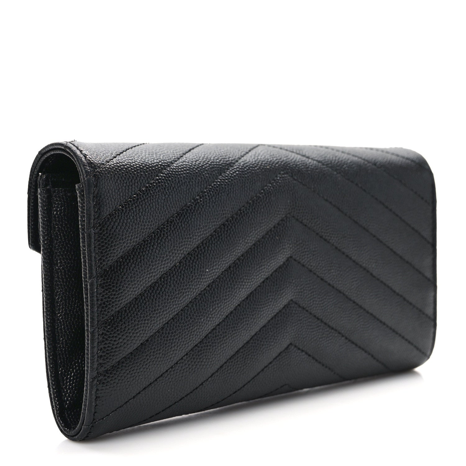 Saint Laurent Grain De Poudre Matelasse Chevron Monogram Flap Wallet Black 3 of 11