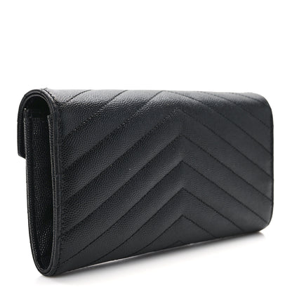 Saint Laurent Grain De Poudre Matelasse Chevron Monogram Flap Wallet Black 3 of 11