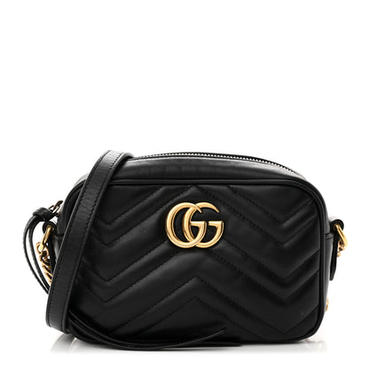Gucci Calfskin Matelasse Mini GG Marmont Chain Shoulder Bag Black 1 of 14