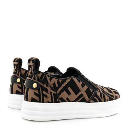 Fendi X SARA COLEMAN Canvas FF Vertigo Embroidered Womens Rise Slip On Sneakers 36 Tobacco Black 5 of 10