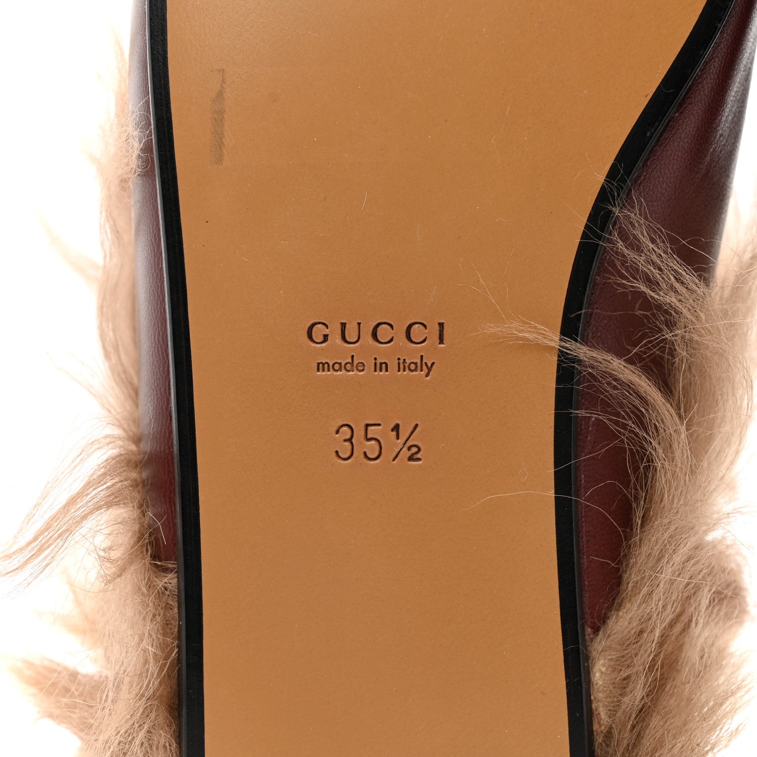 Gucci Calfskin Fur Womens Princetown Slippers 35.5 Vintage Bordeaux 6 of 15
