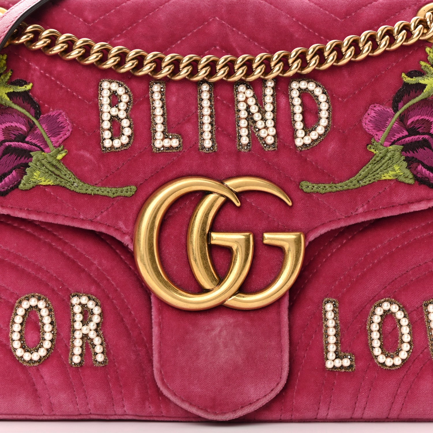 Gucci Velvet Matelasse Blind for Love Embroidered Medium GG Marmont Shoulder Bag Light Raspberry Rose Multicolor 8 of 17