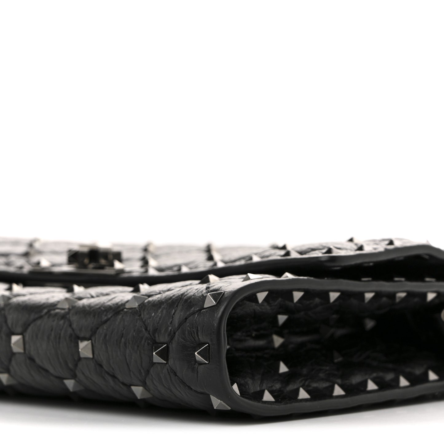 Craquele Nappa Rockstud Spike Wallet on Chain Black