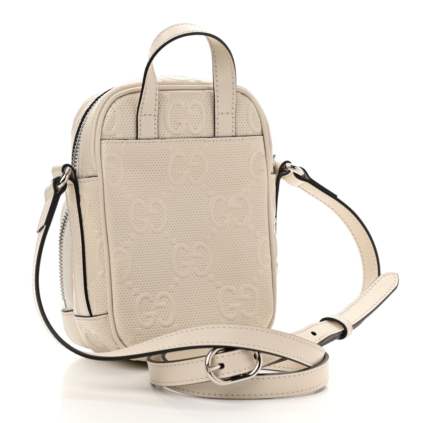 Calfskin GG Tennis Embossed Mini Double Zip Messenger Bag Mystic White