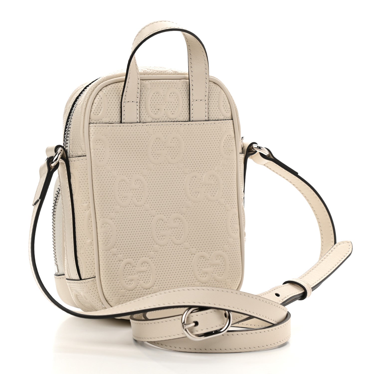 Gucci Calfskin GG Tennis Embossed Mini Double Zip Messenger Bag Mystic White 3 of 12