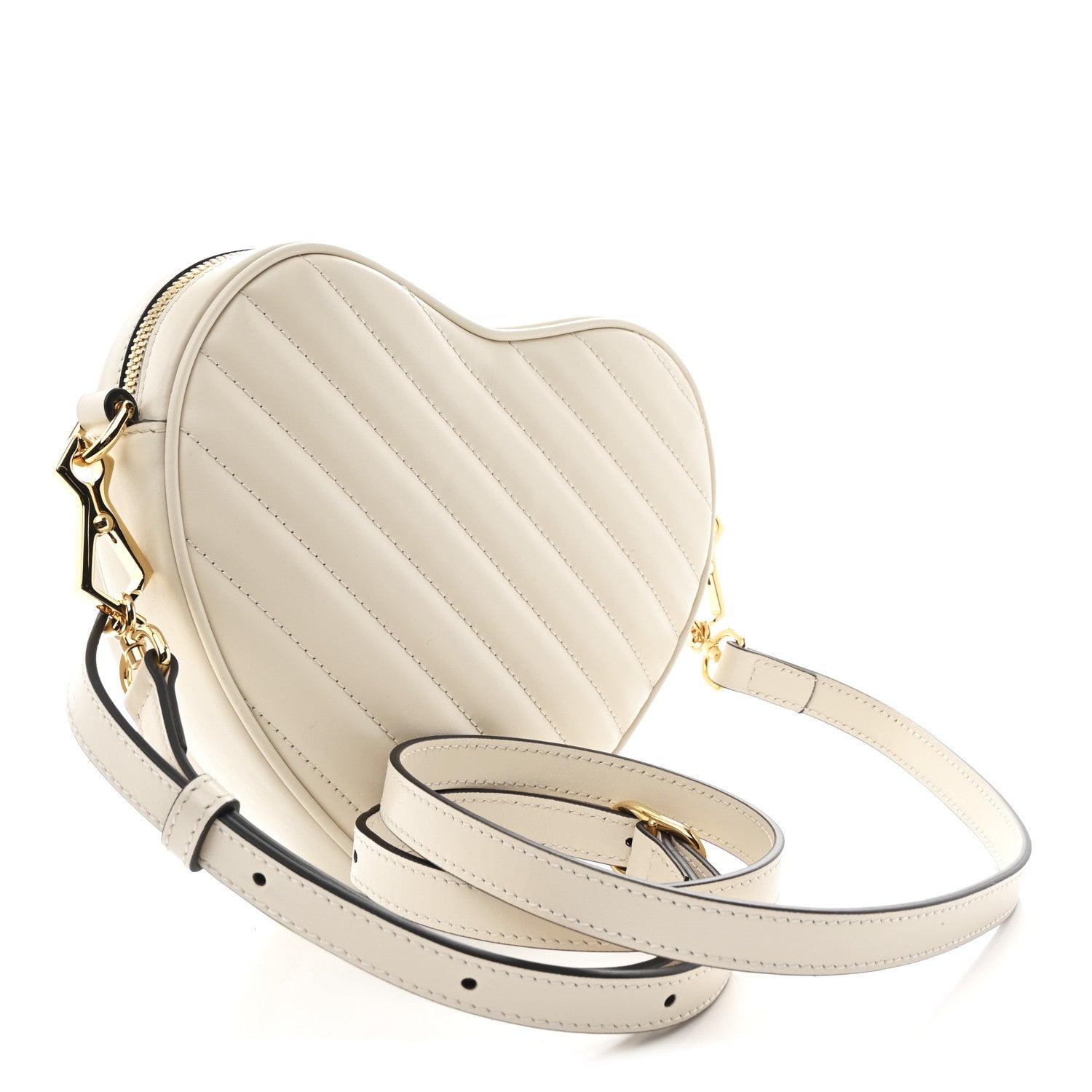 Gucci Calfskin Matelasse Diagonal Mini Interlocking G Heart Shoulder Bag Mystic White 3 of 10