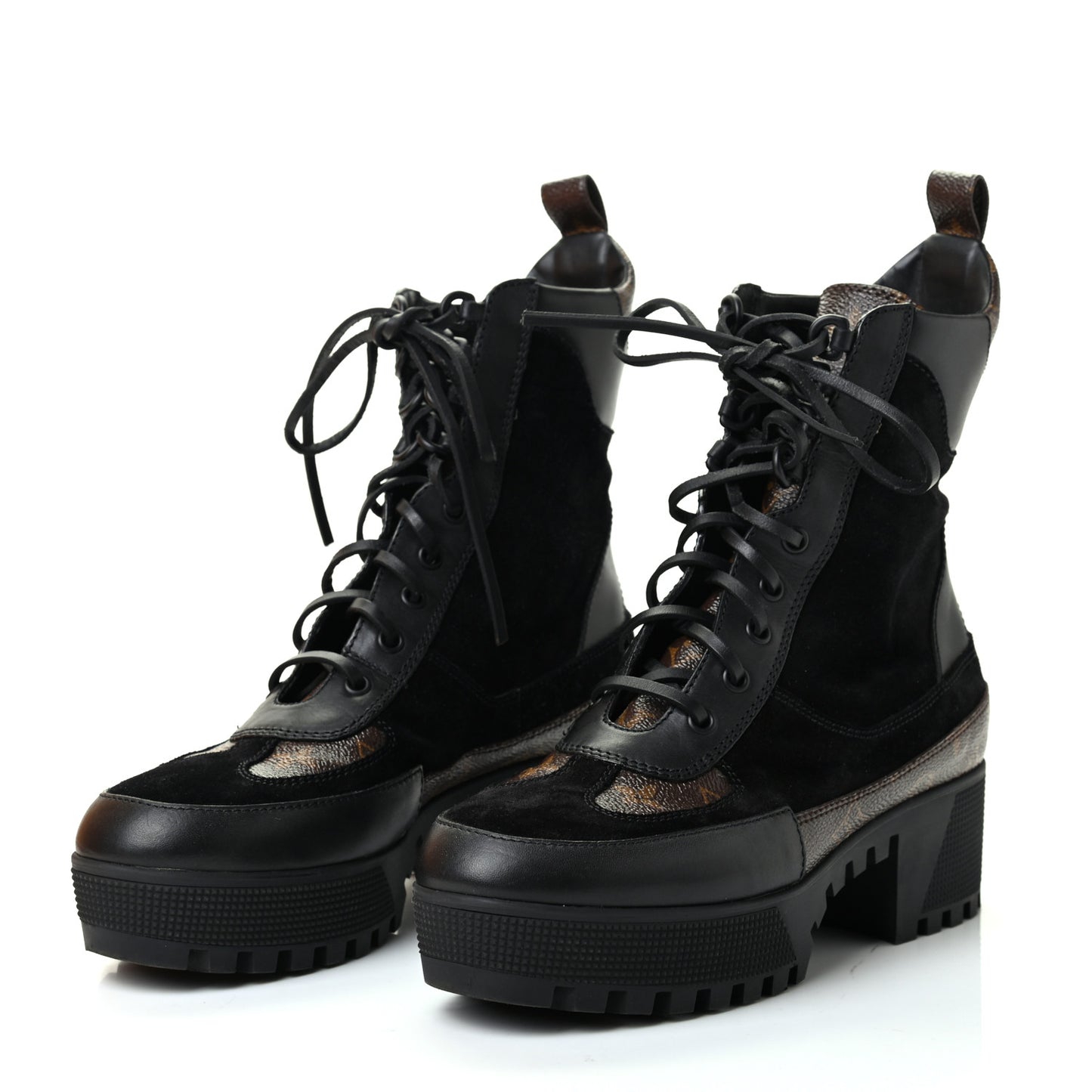 Suede Calfskin Monogram Laureate Platform Desert Boots 39 Black