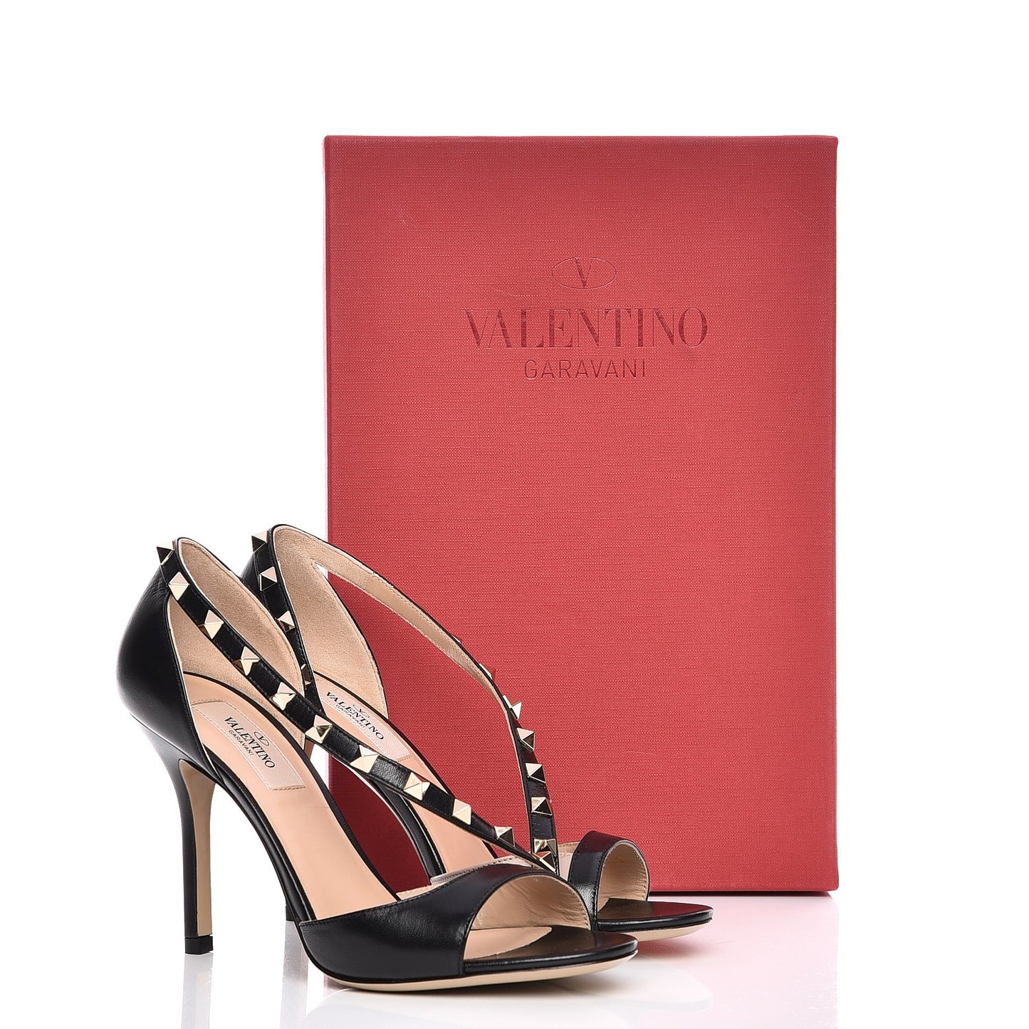 Nappa Rockstud Peep Toe Cross Strap D'Orsay 105mm Pumps 36.5 Black