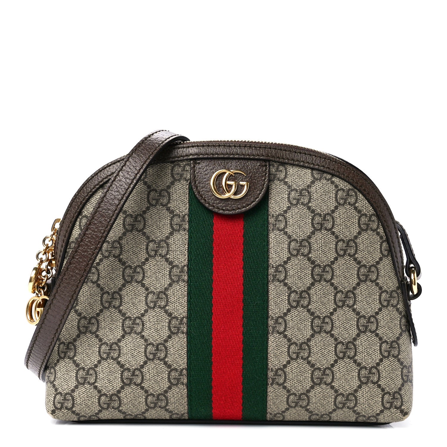 Gucci GG Supreme Monogram Textured Dollar Calfskin Web Small Ophidia Dome Shoulder Bag Beige Ebony New Acero 1 of 12