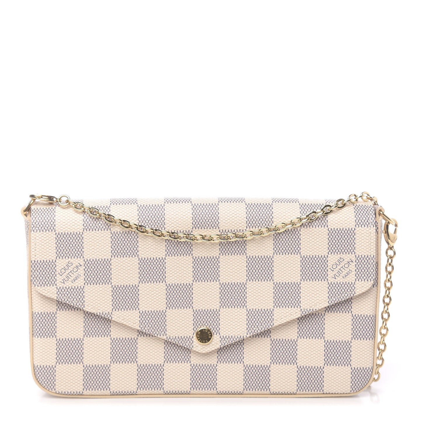 Damier Azur Pochette Felicie Chain Wallet Rose Ballerine