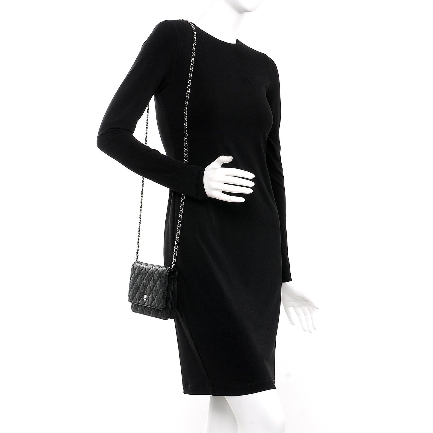 Iridescent Caviar Quilted Wallet On Chain WOC Black