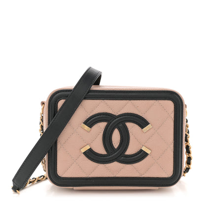 Chanel Caviar Quilted CC Filigree Vanity Clutch With Chain Beige Black 1 of 13