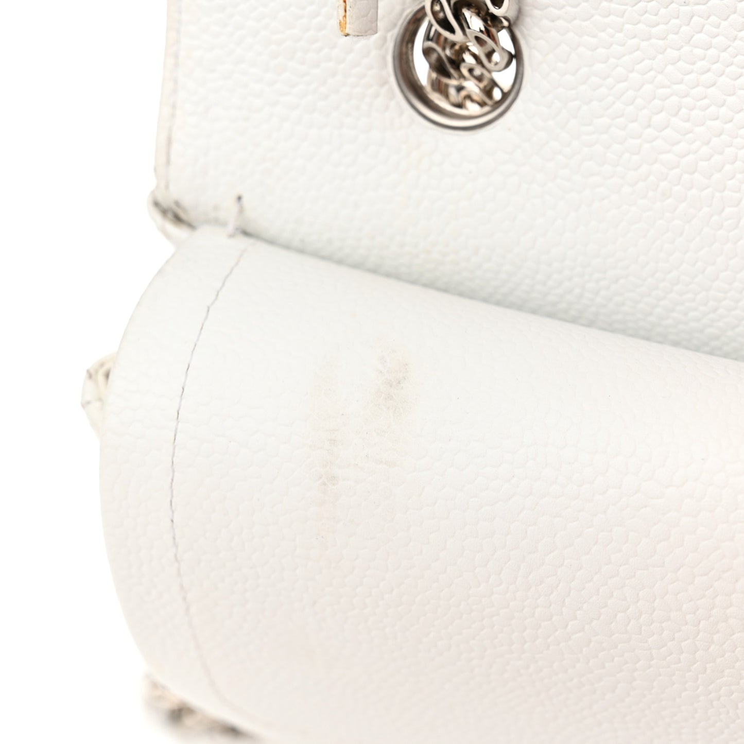 Caviar Quilted Medium Double Flap Bijoux Chain White