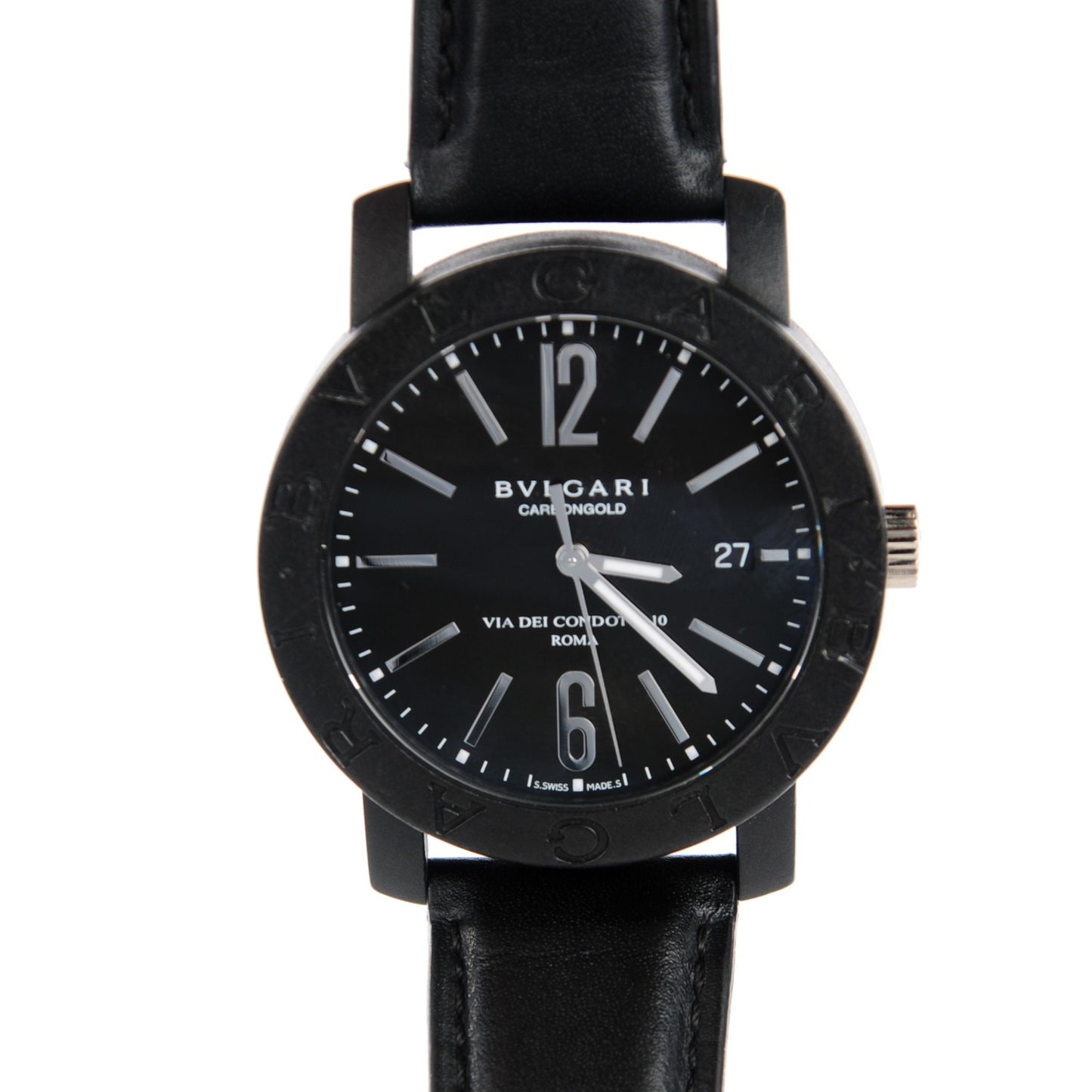Carbon Calfskin 40mm Carbongold Automatic Watch Black