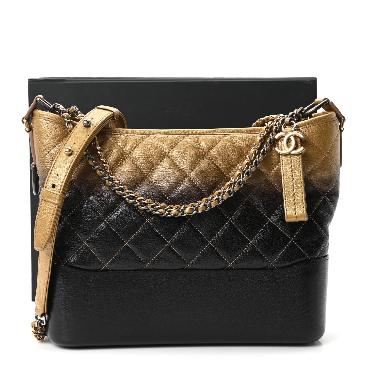 Metallic Goatskin Quilted Medium Gabrielle Hobo Dark Gold Bronze
