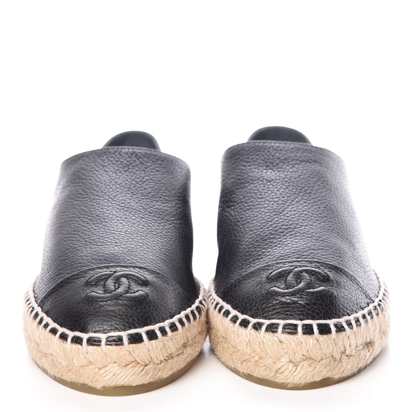 Grained Calfskin CC Espadrilles 35 Black Navy