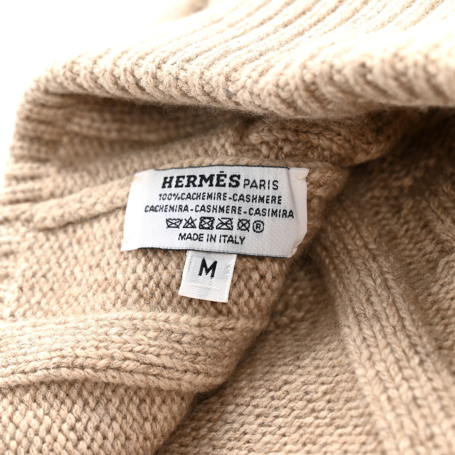 Hermes Cashmere Knit Cable Maillons Beanie M Beige 1884112