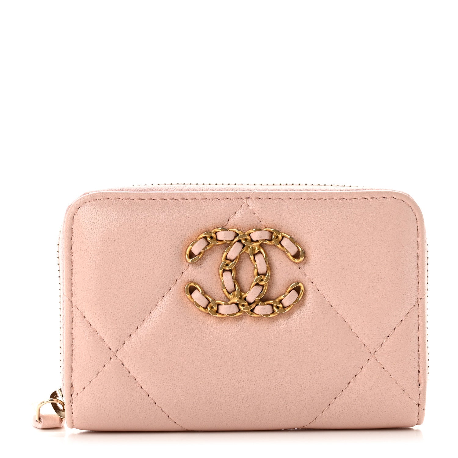 Chanel Lambskin Quilted Chanel 19 Zip Around Coin Purse Wallet Light Pink 1 of 7
