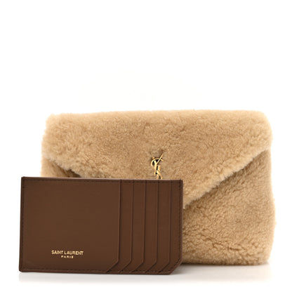 Saint Laurent Shearling Quilted Monogram Loulou Puffer Pouch Clutch Natural Beige Brick 2 of 11