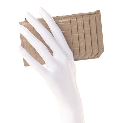 Saint Laurent Calfskin Crocodile Embossed 5 Fragments Zip Pouch Card Holder Dark Beige 2 of 7