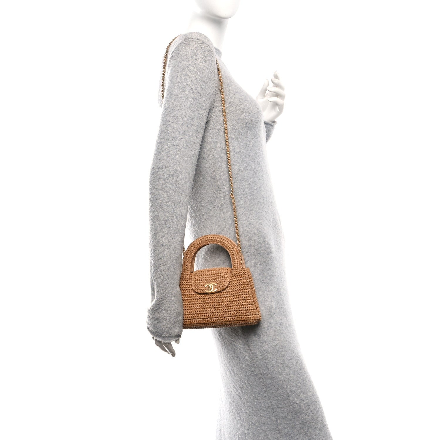 Chanel Braided Raffia Nano Kelly Flap Bag Dark Beige 2 of 11
