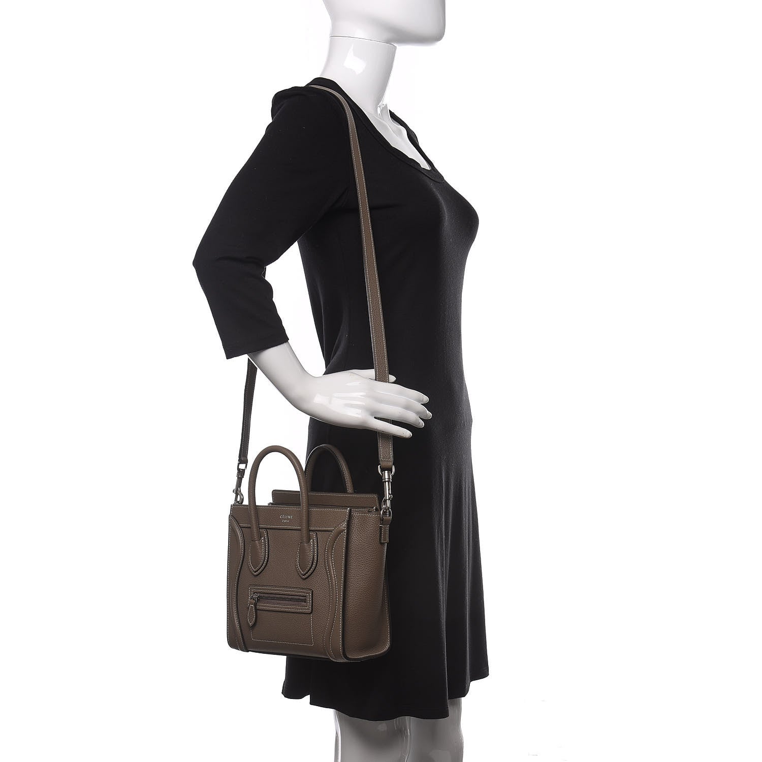 Celine Drummed Calfskin Nano Luggage Souris 2 of 9