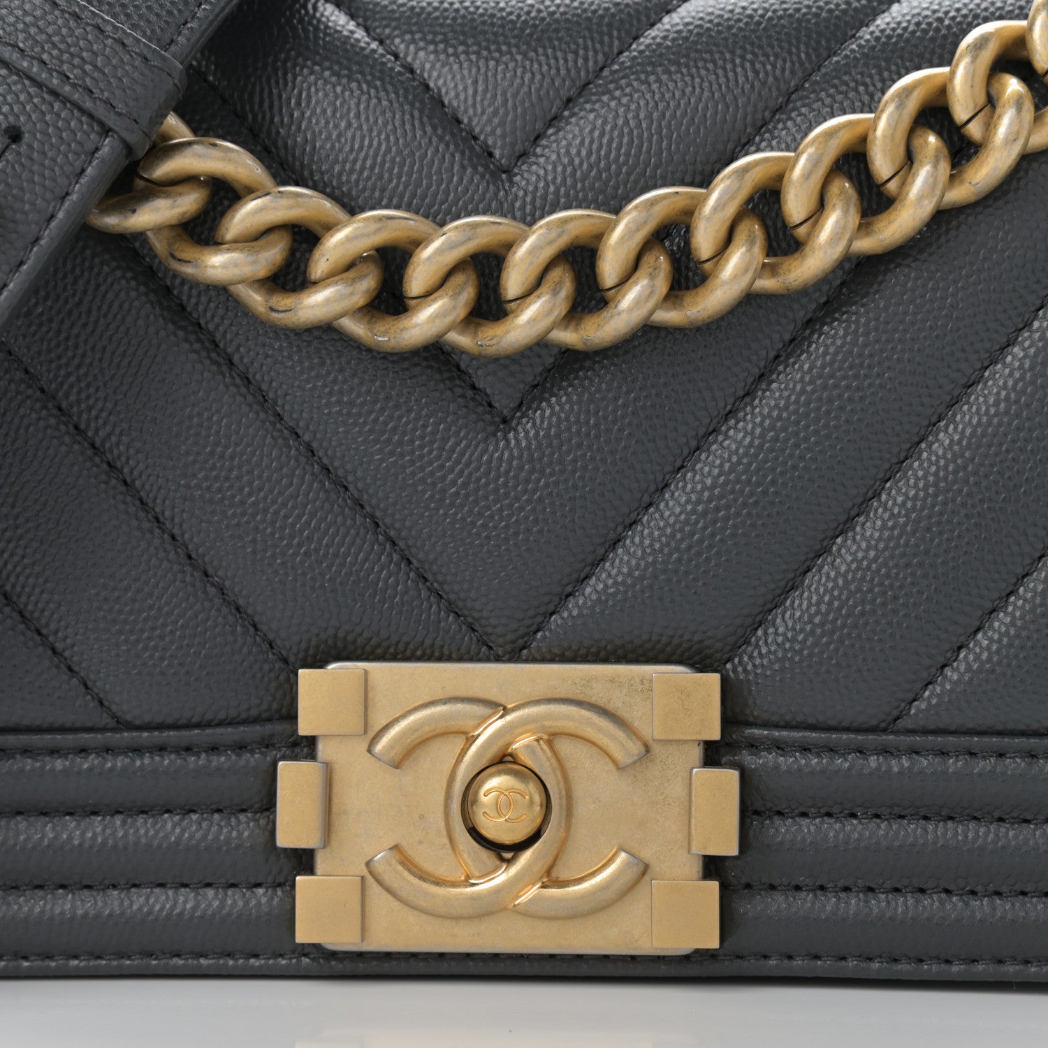 Chanel Caviar Chevron Quilted Small Boy Flap Dark Grey 7 of 11