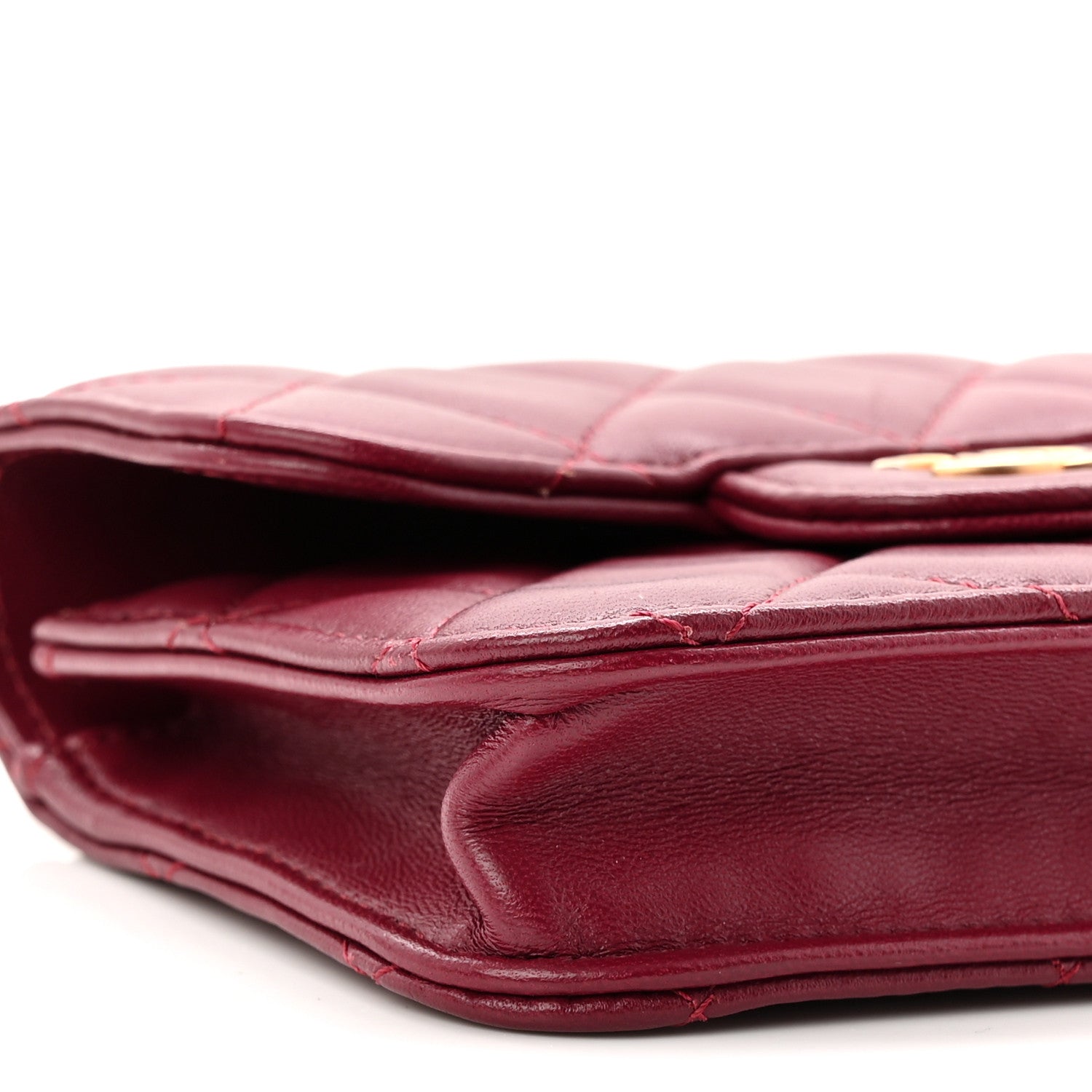 Chanel Lambskin Quilted Top Handle Flap Coin Purse With Chain Burgundy 10 of 12